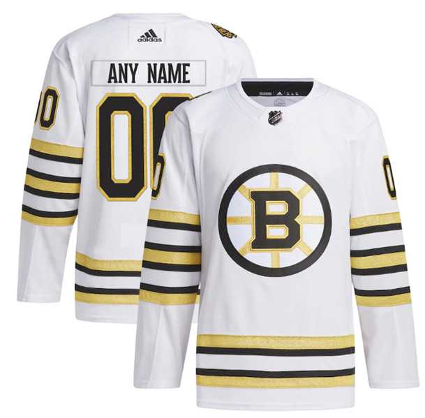 Men%27s Boston Bruins Custom White 100th Anniversary Stitched Jersey->customized nhl jersey->Custom Jersey